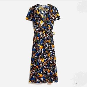 J Crew Factory Drapey Twill Wrap Midi Dress